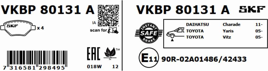 SKF VKBP 80131 A - Bromsbeläggssats, skivbroms xdelar.se