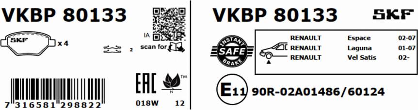 SKF VKBP 80133 - Bromsbeläggssats, skivbroms xdelar.se