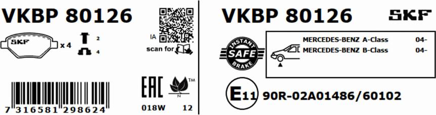 SKF VKBP 80126 - Bromsbeläggssats, skivbroms xdelar.se