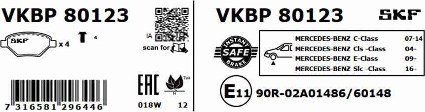 SKF VKBP 80123 - Bromsbeläggssats, skivbroms xdelar.se