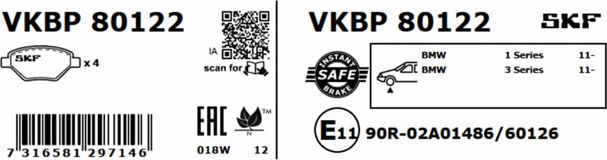 SKF VKBP 80122 - Bromsbeläggssats, skivbroms xdelar.se