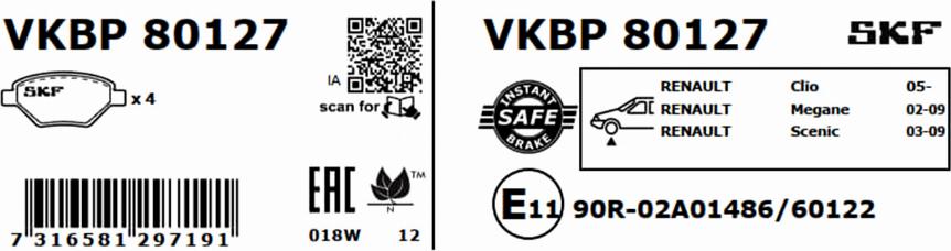 SKF VKBP 80127 - Bromsbeläggssats, skivbroms xdelar.se