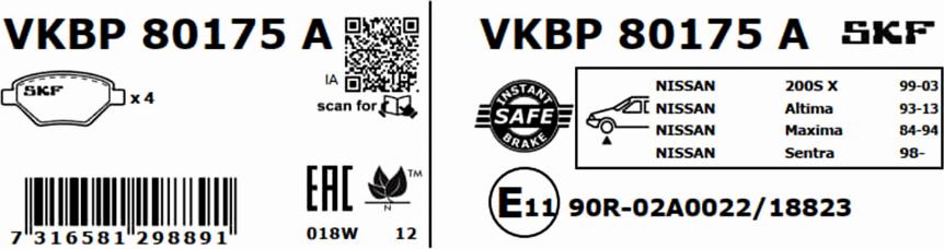 SKF VKBP 80175 A - Bromsbeläggssats, skivbroms xdelar.se