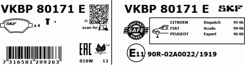 SKF VKBP 80171 E - Bromsbeläggssats, skivbroms xdelar.se