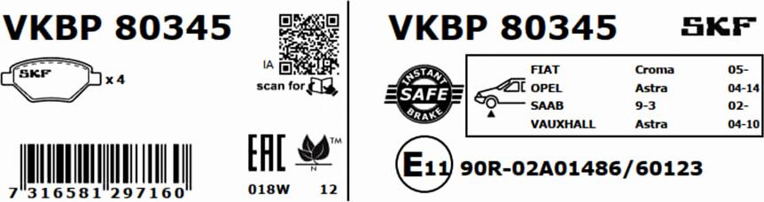 SKF VKBP 80345 - Bromsbeläggssats, skivbroms xdelar.se