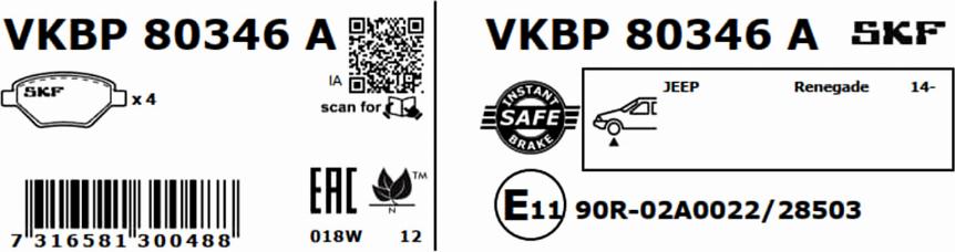 SKF VKBP 80346 A - Bromsbeläggssats, skivbroms xdelar.se