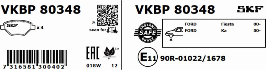 SKF VKBP 80348 - Bromsbeläggssats, skivbroms xdelar.se