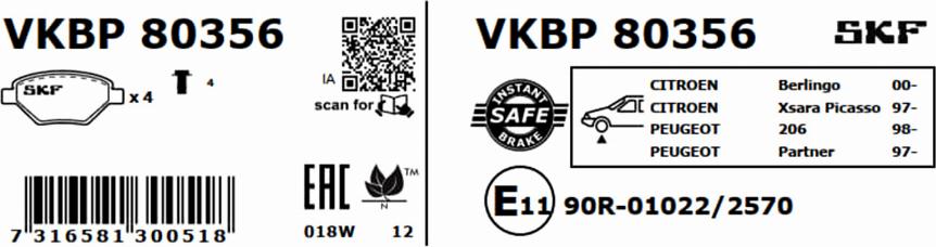 SKF VKBP 80356 - Bromsbeläggssats, skivbroms xdelar.se