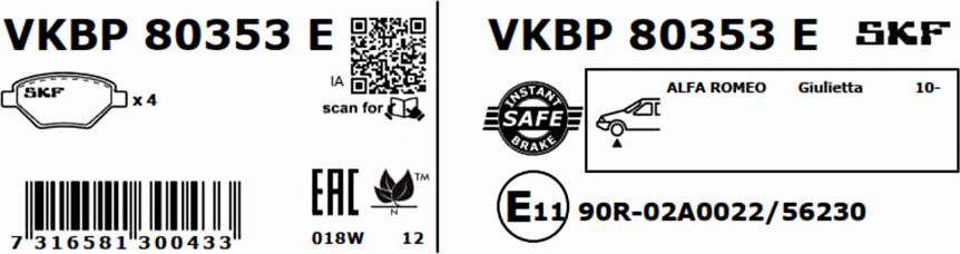 SKF VKBP 80353 E - Bromsbeläggssats, skivbroms xdelar.se