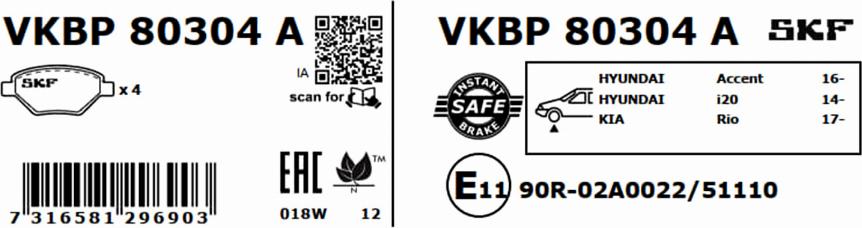 SKF VKBP 80304 A - Bromsbeläggssats, skivbroms xdelar.se