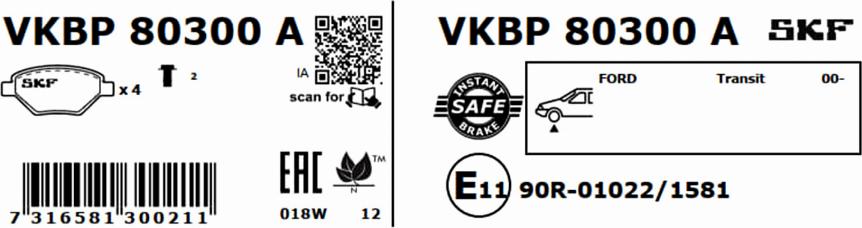 SKF VKBP 80300 A - Bromsbeläggssats, skivbroms xdelar.se