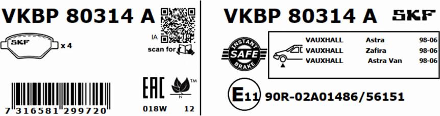 SKF VKBP 80314 A - Bromsbeläggssats, skivbroms xdelar.se