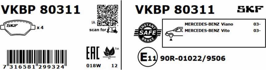 SKF VKBP 80311 - Bromsbeläggssats, skivbroms xdelar.se