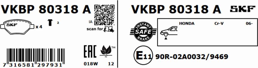 SKF VKBP 80318 A - Bromsbeläggssats, skivbroms xdelar.se