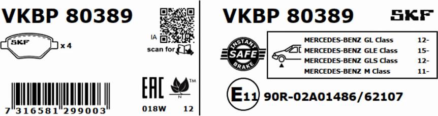 SKF VKBP 80389 - Bromsbeläggssats, skivbroms xdelar.se