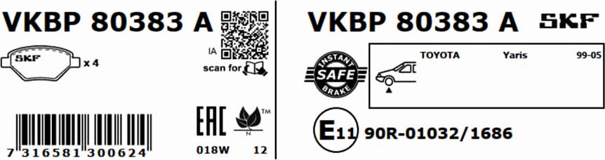 SKF VKBP 80383 A - Bromsbeläggssats, skivbroms xdelar.se