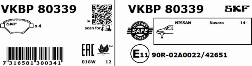 SKF VKBP 80339 - Bromsbeläggssats, skivbroms xdelar.se