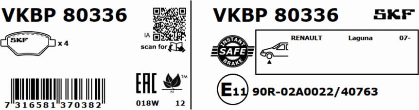 SKF VKBP 80336 - Bromsbeläggssats, skivbroms xdelar.se