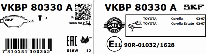 SKF VKBP 80330 A - Bromsbeläggssats, skivbroms xdelar.se