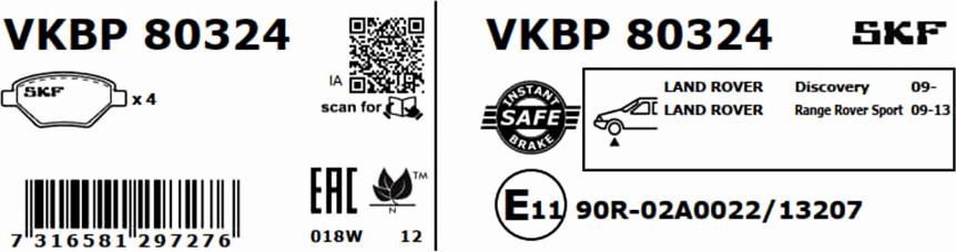 SKF VKBP 80324 - Bromsbeläggssats, skivbroms xdelar.se