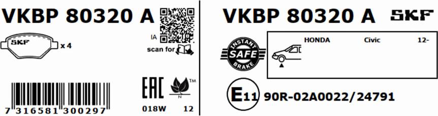 SKF VKBP 80320 A - Bromsbeläggssats, skivbroms xdelar.se