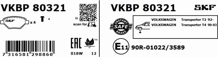 SKF VKBP 80321 - Bromsbeläggssats, skivbroms xdelar.se