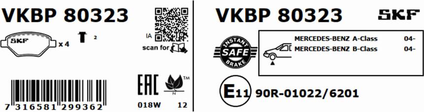 SKF VKBP 80323 - Bromsbeläggssats, skivbroms xdelar.se