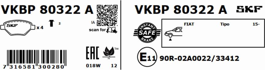 SKF VKBP 80322 A - Bromsbeläggssats, skivbroms xdelar.se