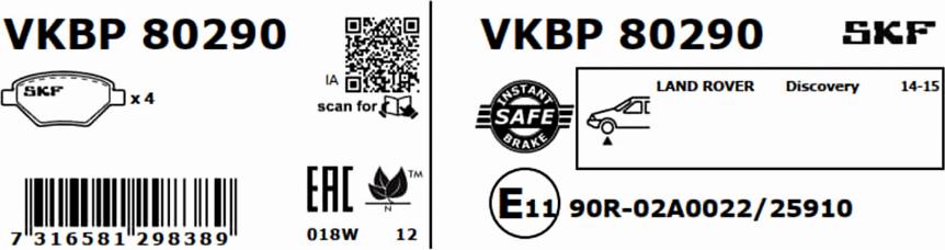 SKF VKBP 80290 - Bromsbeläggssats, skivbroms xdelar.se