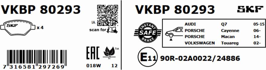 SKF VKBP 80293 - Bromsbeläggssats, skivbroms xdelar.se