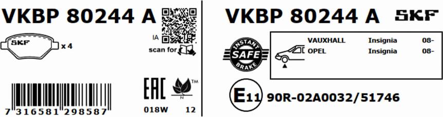 SKF VKBP 80244 A - Bromsbeläggssats, skivbroms xdelar.se