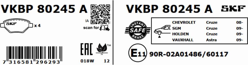 SKF VKBP 80245 A - Bromsbeläggssats, skivbroms xdelar.se