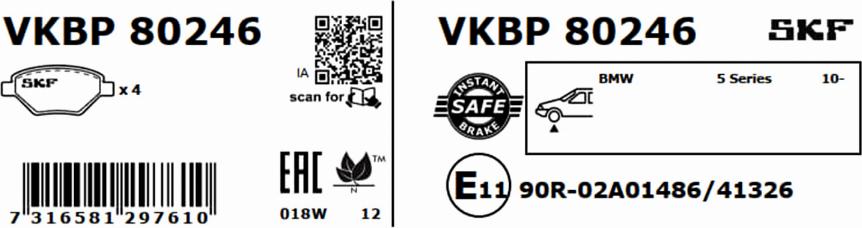 SKF VKBP 80246 - Bromsbeläggssats, skivbroms xdelar.se