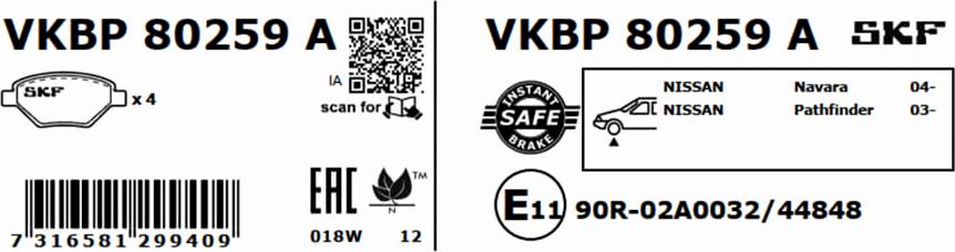 SKF VKBP 80259 A - Bromsbeläggssats, skivbroms xdelar.se