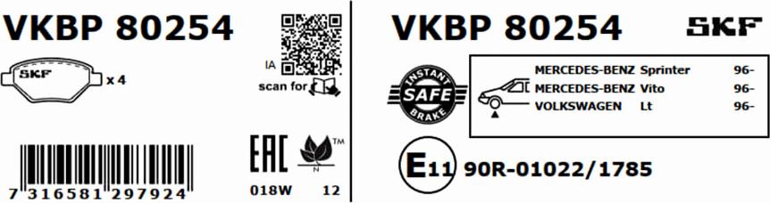 SKF VKBP 80254 - Bromsbeläggssats, skivbroms xdelar.se