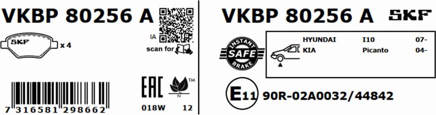 SKF VKBP 80256 A - Bromsbeläggssats, skivbroms xdelar.se