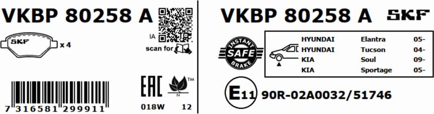 SKF VKBP 80258 A - Bromsbeläggssats, skivbroms xdelar.se