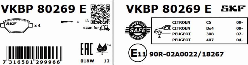 SKF VKBP 80269 E - Bromsbeläggssats, skivbroms xdelar.se