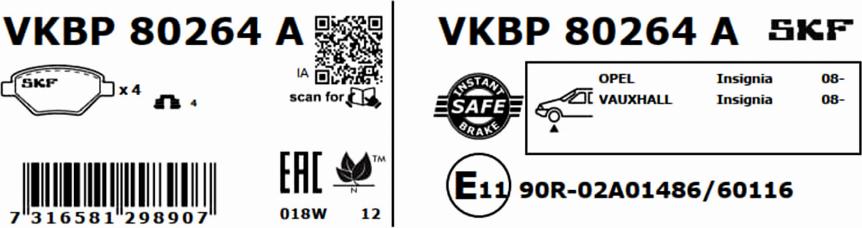 SKF VKBP 80264 A - Bromsbeläggssats, skivbroms xdelar.se