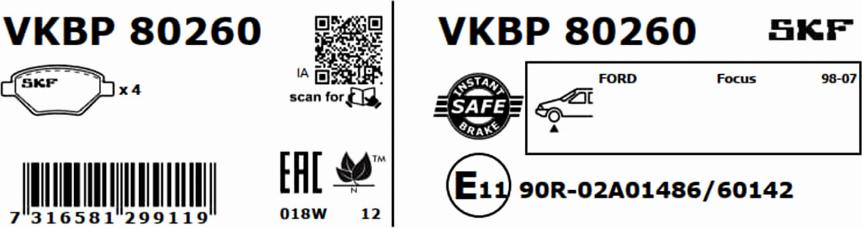 SKF VKBP 80260 - Bromsbeläggssats, skivbroms xdelar.se