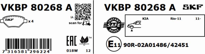 SKF VKBP 80268 A - Bromsbeläggssats, skivbroms xdelar.se