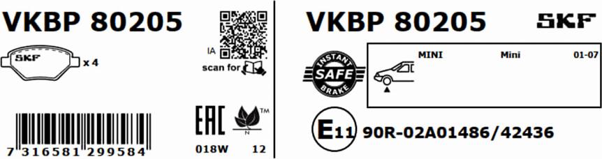 SKF VKBP 80205 - Bromsbeläggssats, skivbroms xdelar.se