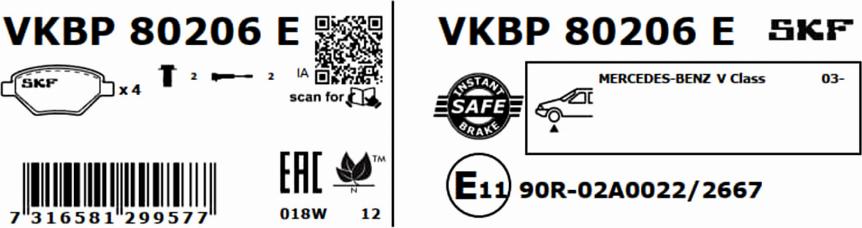 SKF VKBP 80206 E - Bromsbeläggssats, skivbroms xdelar.se