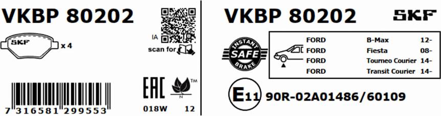 SKF VKBP 80202 - Bromsbeläggssats, skivbroms xdelar.se