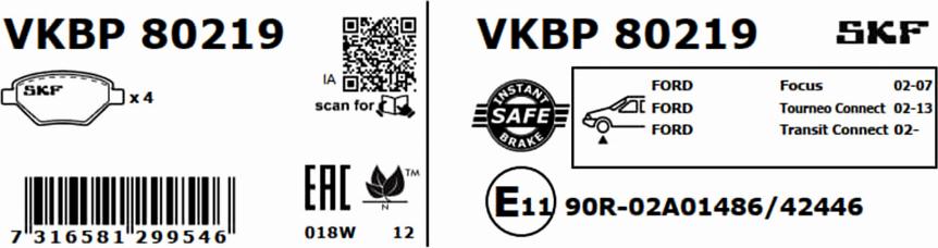 SKF VKBP 80219 - Bromsbeläggssats, skivbroms xdelar.se