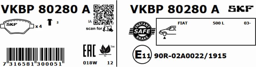 SKF VKBP 80280 A - Bromsbeläggssats, skivbroms xdelar.se