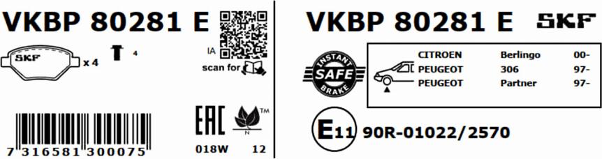 SKF VKBP 80281 E - Bromsbeläggssats, skivbroms xdelar.se