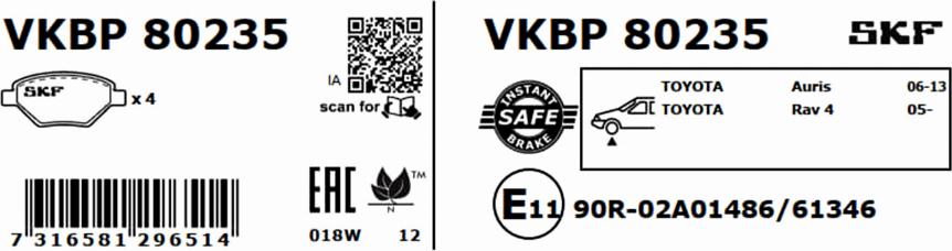 SKF VKBP 80235 - Bromsbeläggssats, skivbroms xdelar.se