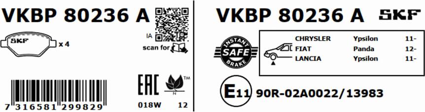 SKF VKBP 80236 A - Bromsbeläggssats, skivbroms xdelar.se