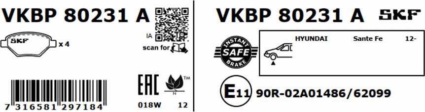 SKF VKBP 80231 A - Bromsbeläggssats, skivbroms xdelar.se